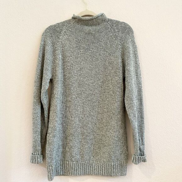 LL Bean Womens Sweater Sz Small Cream Green Marled Knit Cotton Roll Neck Preppy - Picture 8 of 11